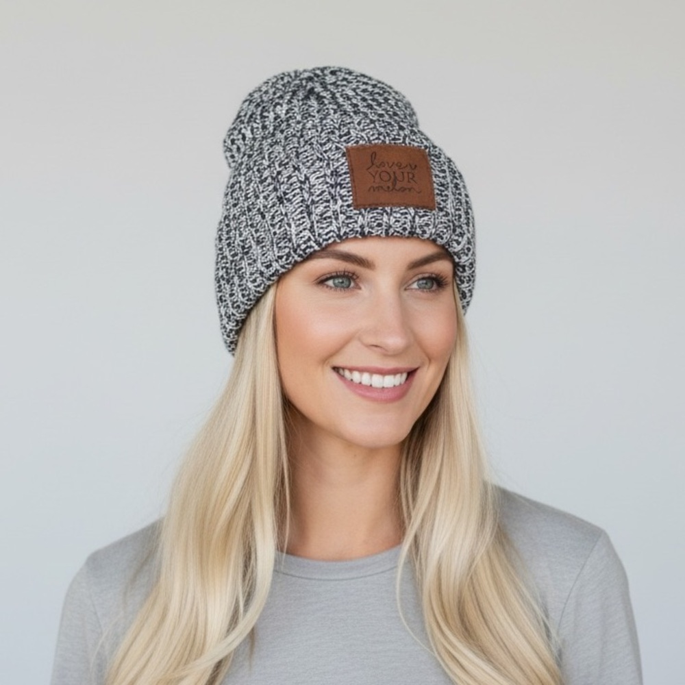 Love Your Melon | Black Speckled Cuffed Beanie Cozy Knit Hat